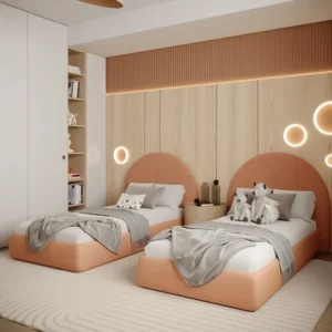 سرير أطفال إسكندنافي مبطن بتصميم سحاب بلون سماوي